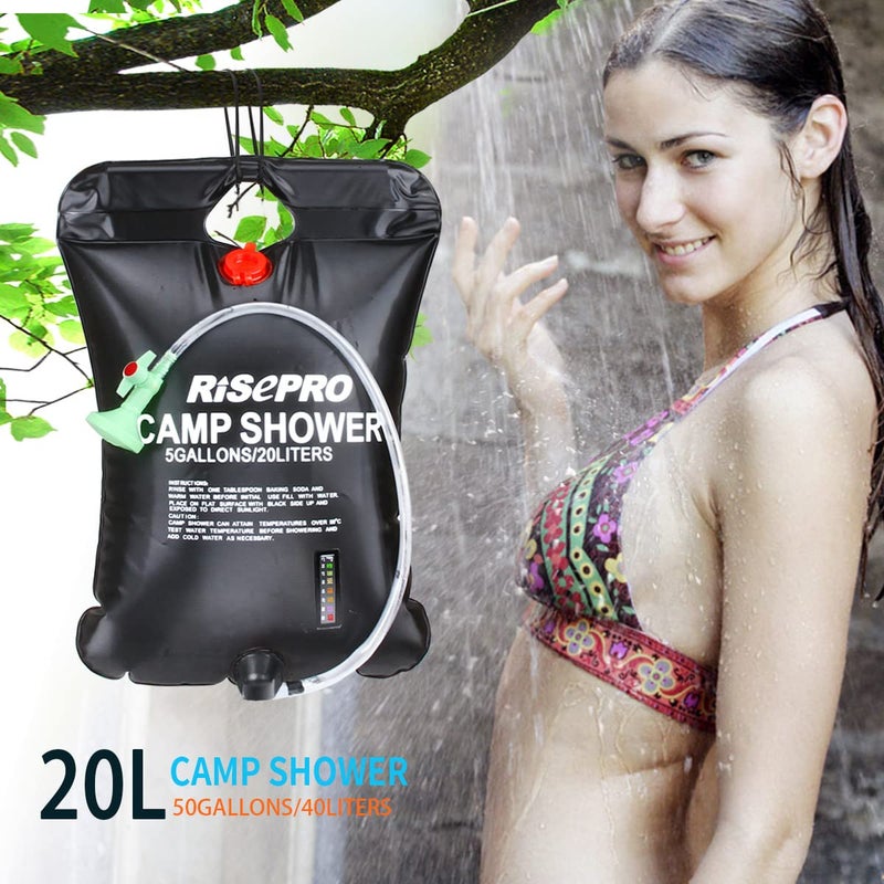 RISEPRO Solar Shower Bag, 5 gallons/20L Solar Heating Camping Shower Bag Temperature Indicator Hot Water 45Â°C Hiking Climbing C1004 - Image 5